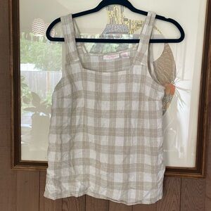 Isaac Mizrahi Square Neck Plaid Linen Tank